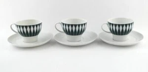 Vintage Thomas Germany Set of 3 Teacup and Saucer Sets Dark Green White Motif VG - Picture 1 of 4