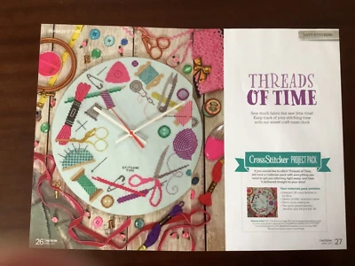 Sewing Themed Clock Cross Stitch Chart **from a magazine** - Image 1 of 3