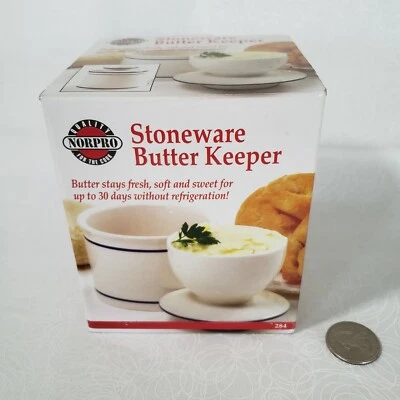 Vasija y cubierta de cerámica blanca NORPRO gres Butter Keeper 4" #284 Foto 1 de 4