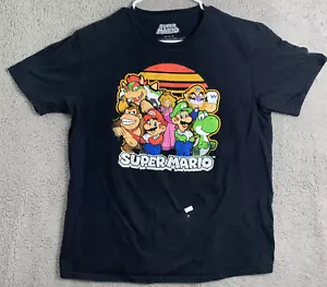 Super Mario Shirt Mens Large Black Short Sleeve Crew Neck Pullover Graphic Print - Picture 1 of 13
