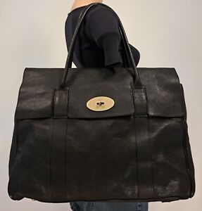 MULBERRY BAYSWATER HERITAGE LRG Black Leather Carryall Tote Handbag Shoulder Bag
