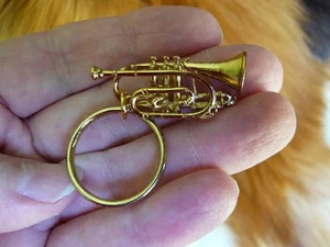 (M-204-D) Boosey & Hawkes CORNET KEY CHAIN JEWELRY 24k gold plate keychain ring - Picture 1 of 1