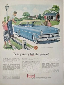 Anuncio impreso Ford Automobile 1953 vintage. Ilustración de coche azul - Imagen 1 de 1