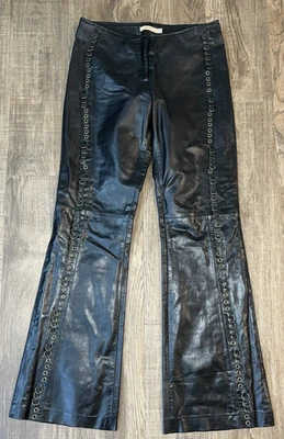 Jewels by Julie Knapp Black Leather Flare Pants 28" Waist Metal Rings Rivets XS - Image 1 of 4
