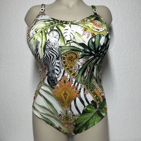 Lise Charmel Size 10E Floral Zebra One Piece Wired Tropical Swimsuit France
