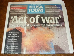 USA Today (full, complete, unused) newspaper Sept. 11th, 2001 World Trade Center - Picture 1 of 2