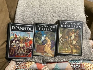 Classic Children’s Antique Book Lot -SWISS FAMILY ROBINSON- WONDER BOOK- IVANHOE - Picture 1 of 12