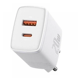 Baseus Compact Quick Charger / Ladegerät, USB-C + USB-C, 20W, weiß - Zdjęcie 1 z 8