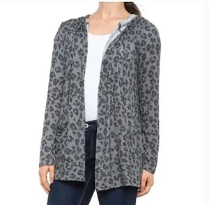 Lucky Brand Strickjacke Pullover Gr. Large Kapuze grau Leopardenmuster leicht - Bild 1 von 14