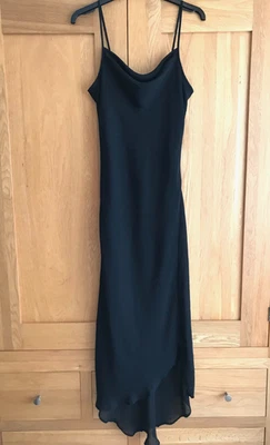 VINTAGE Black Slip Midaxi Dress UK 12 Asymmetric Sexy Boho Goth Fairycore - image 1 of 4