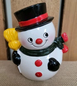 Ceramic Snowman Piggy Bank Winter Decoration - Picture 1 of 5