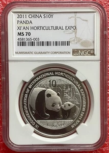 NGC MS70 China 2011 Xi'An International Horticultural Expo Panda Silver Coin 1oz - Picture 1 of 3
