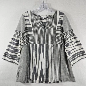 Top tunica donna Pure Jill piccola nero bianco righe Ikat Boho contadino 100%... - Foto 1 di 6