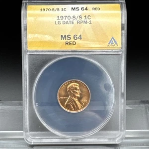 TOP 100 Variety 1970 S/S Large Date Lincoln ANACS MS 64 RED RPM-1 Strong RPM!!! - Picture 1 of 6