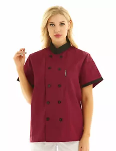 Unisex Chef Coat Double-Breast Short Sleeve Cook Jacket Kitchen Uniform Dress - Picture 1 of 140