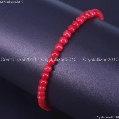 Pulsera elástica 2 piezas hecha a mano de 4 mm con cuentas redondas de piedras preciosas naturales tamaño niño 6" Foto 1 de 4