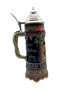 GERMANBeer Stein with Music Box "Auf Wiedersehn" with Zinc hinged Lid - Picture 1 of 6