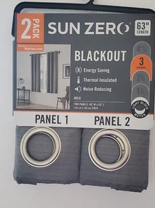 Sun Zero Arlo Textured BLACKOUT Grey Curtains Panel 2 pack  40” W x 63”L - Picture 1 of 5