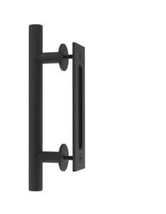 12" Heavy Duty Sliding Barn Door Handle Pull and Flush Hardware Set Round Black - Picture 1 of 4