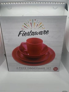 Fiestaware 4 Piece Dinnerware Set ~ Mug Bowl Salad Dinner Plate - Salsa Red - Picture 1 of 6