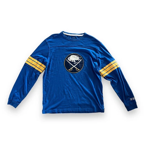 NHL CCM Vintage Buffalo Sabres Shirt Mens Size Large Blue Hockey Long Sleeve Cover