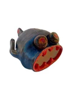 Handmade Ceramic Silver Black Pottery Fish Sculpture Art, Modern Animal Figurine - Picture 1 of 10
