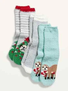 NWT Old Navy 3-Pack Chenille Fuzzy Cozy Socks for Women Sloth Dog Christmas NEW - Picture 1 of 4