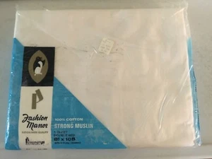 NOS VTG Penneys Fashion Manor Strong Muslin 100% Cotton White Flat Double Sheet - Picture 1 of 2