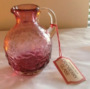 Pilgrim’s Handblown Cranberry Glass Small Pitcher Vase - Picture 1 of 7