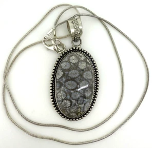 Sterling Silber 925 Schlangenkette oval Fossil Koralle Stein Halskette 20" cm lang - Bild 1 von 21