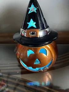 Halloween Leucht Keramik Kürbis Deko Lichterwechsel Orange/Schwarz/Silber - Bild 1 von 10