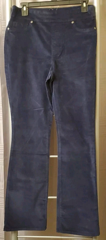 DG2 Diane Gilman NWT Small Pull-On Stretch Velvet Pant Navy Faux Pockets - Image 1 of 4