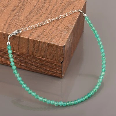 Verde Natural Onix 3mm Cuentas Redondas Gema Cadena 925 Plata Hecho a Mano Mujer - Imagen 1 de 4