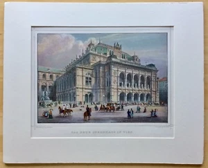 Antiker handfarbiger Druck - Wien Opernhaus Wien Österreich um 1870 - Papier 9x12 - Bild 1 von 12