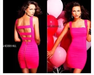 Sherri Hill fuchsia rosa Bandage Bodycon ärmelloses Kleid, Käfigrücken, 4, Neu mit Etikett - Bild 1 von 13