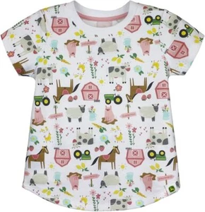 NUEVA Camiseta John Deere Blanca Escena Granja Manga Corta Niñas Tallas 2T 3T 4T - Imagen 1 de 1