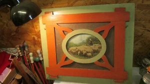 Antique Handmade Painted Wood Magazine Wall Rack Sheep Print - Picture 1 of 5
