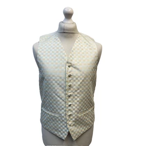 Austwicks Cream & Green Checked Smart Formal 2 Pocket Waistcoat M 39" - Picture 1 of 4