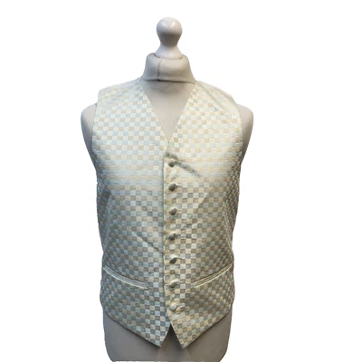 Austwicks Cream & Green Checked Smart Formal 2 Pocket Waistcoat M 39" - Image 1 of 4