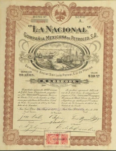 MEXIKO P/8.-🇲🇽 CÍA MEXICANA DE PETROLEO "LA NACIONAL" 10 acciones 10.1916 $🇲🇽 - Bild 1 von 3