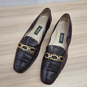 Bally Horsebit Halbschuhe Damen 9,5 Ruta burgunderrot braun Leder Vintage Eidechse ITALIEN - Bild 1 von 18