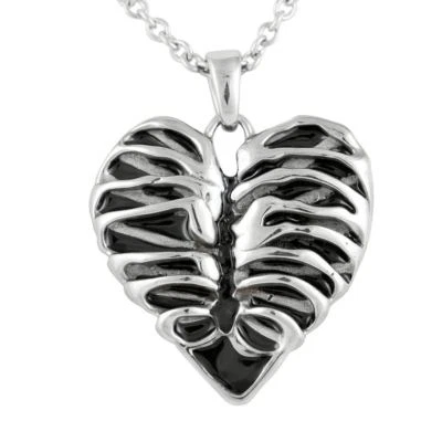 Stainless Steel Rib Cage Heart Necklace Skeleton Bone Pendant by controse - Image 1 of 4