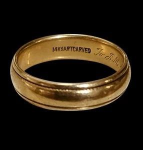 VTG 14k Gold Solid 3mm Mens Wedding Band/Ring ARTCARVED Sz 9.25 Dated 1957 - Picture 1 of 7