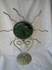 Vintage wrought iron green glass candle holder