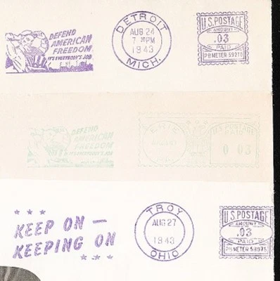 WWII Patriotic PICTORIAL METER MAIL MINI COLLECTION 3 Partial Fronts:1943 #18 9x - Image 1 of 2