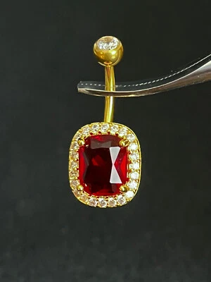 1pc Oval CZ Gem Surrounded Belly Button Ring Pierced Navel Gold Plated Naval - Image 1 of 3