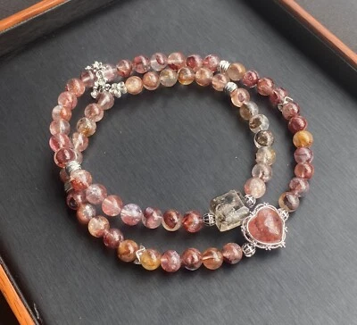 Pulsera Collar Hecho a Mano Natural Rojo Fantasma Cuarzo Cristal Cuentas Foto 1 de 4