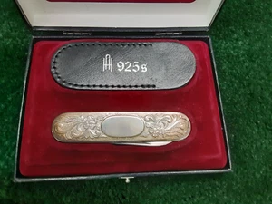 Vintage Norwegian HAUGRUD 925 Silver Gentleman's Pocket Knife NIB Mint - Picture 1 of 8