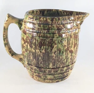 Antique Morton Pottery Rustic Yellow Ware Spongeware Barrel Shaped Pitcher - Picture 1 of 7