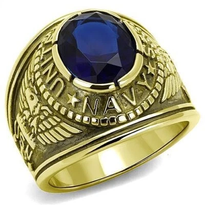 Men's US Navy USA USN Stainless Steel Gold Plated Military Ring US Seller - Image 1 of 3